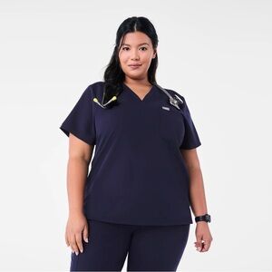 Figs Catarina One-Pocket Navy Blue V-Neck Shirt Short Sleeve Top Scrub Tech